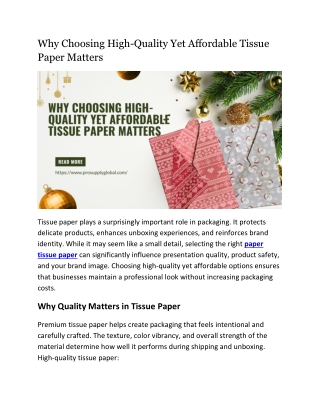 Why Choosing High-Quality Yet Affordable Tissue Paper Matters