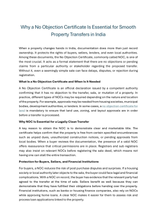 Why a No Objection Certificate Is Essential for Smooth Property Transfers in India
