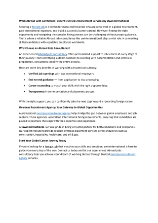 Work Abroad with Confidence: Expert Overseas Recruitment Services by Uwininterna