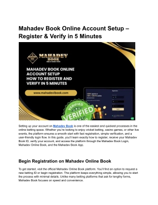 Mahadev Book Online Account Setup – Register & Verify in 5 Minutes