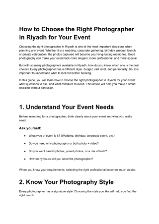 How to Choose the Right Photographer in Riyadh for Your Event