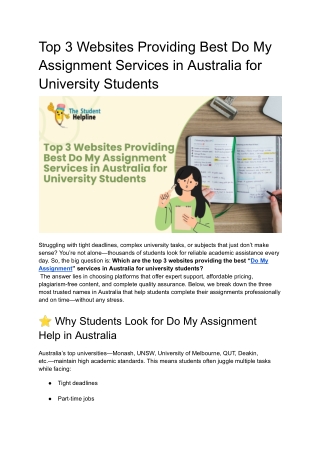 Top 3 Websites Providing Best Do My Assignment Services in Australia for University Students