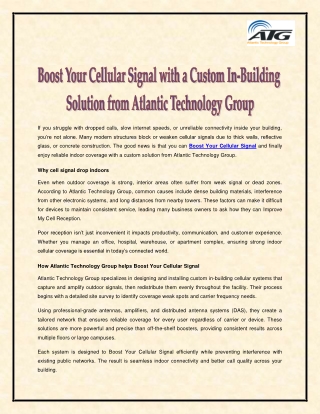 Boost Your Cellular Signal with a Custom In-Building Solution from Atlantic Technology Group