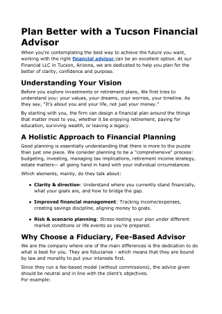 Plan Better with a Tucson Financial Advisor