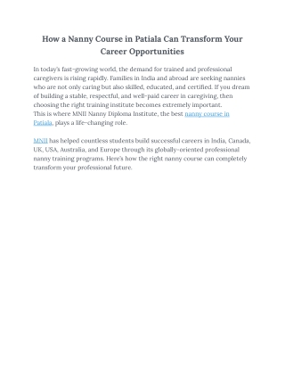 How a Nanny Course in Patiala Can Transform Your Career Opportunities