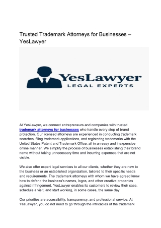 Trusted Trademark Attorneys for Businesses – YesLawyer