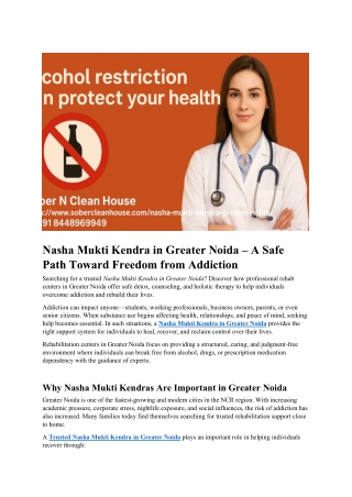 Nasha Mukti Kendra in Greater Noida