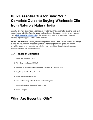 Bulk Essential Oils for Sale_ Your Complete Guide to Buying Wholesale Oils from Nature’s Natural India