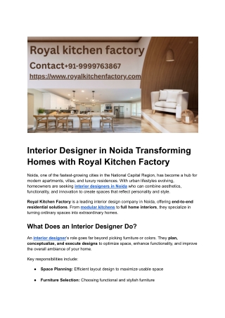 Interior Designer in Noida | Royal Kitchen Factory