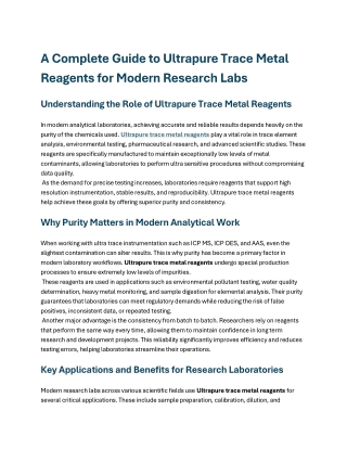 A Complete Guide to Ultrapure Trace Metal Reagents for Modern Research Labs