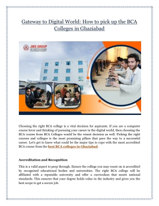 Gateway to Digital World: How to pick up the BCA Colleges in Ghaziabad