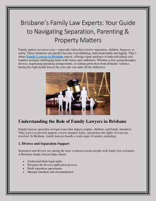 Brisbane Family Law Experts Your Guide to Navigating Separation Parenting & Property Matters