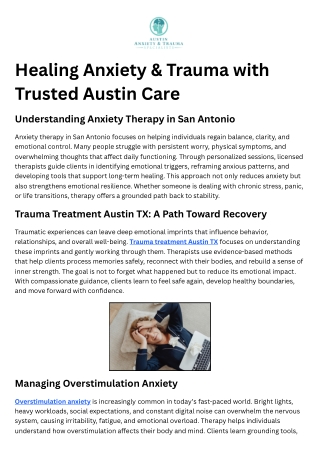 Healing Anxiety & Trauma with Trusted Austin Care