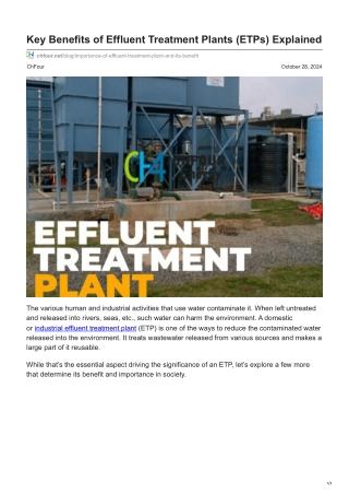 Key Benefits of Effluent Treatment Plants (ETPs) Explained
