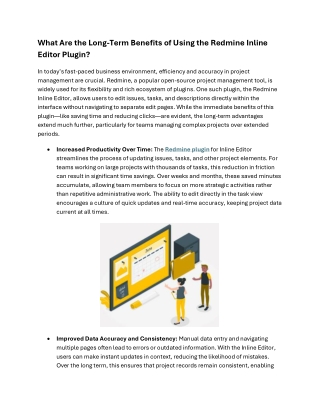 What Are the Long-Term Benefits of Using the Redmine Inline Editor Plugin
