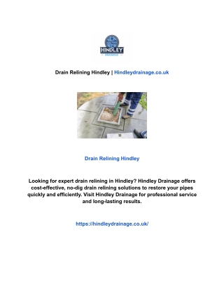 Drain Relining Hindley | Hindleydrainage.co.uk