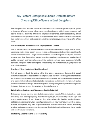 Key Factors Enterprises Should Evaluate Before Choosing Office Space in East Bengaluru