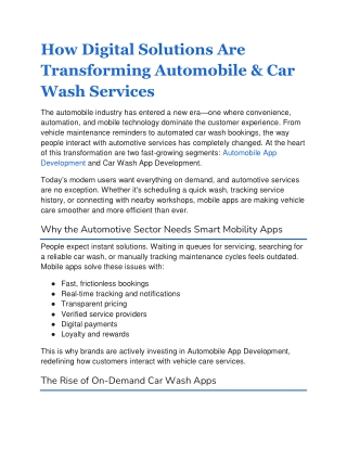 How Digital Solutions Are Transforming Automobile & Car Wash Services