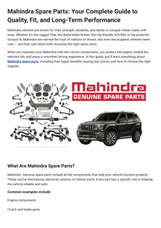 Mahindra Spare Parts