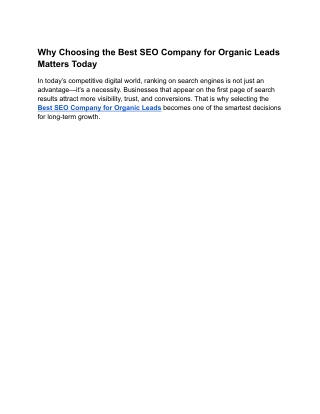 Why Choosing the Best SEO Company for Organic Leads Matters Today