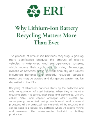 Why Lithium-Ion Battery Recycling Matters More Than Ever