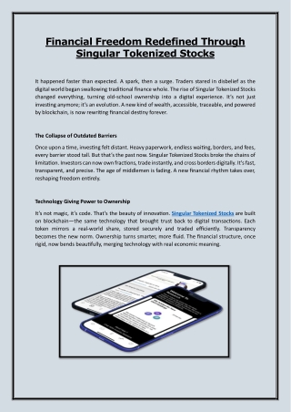 Financial Freedom Redefined Through Singular Tokenized Stocks