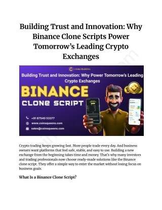 Building Trust and Innovation_ Why Binance Clone Scripts Power Tomorrow’s Leading Crypto Exchanges