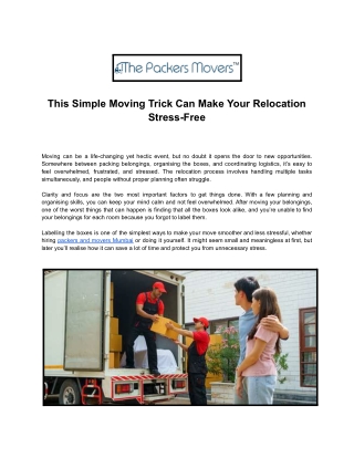 This Simple Moving Trick Can Make Your Relocation Stress-Free.