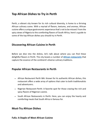 Top African Dishes to Try in Perth