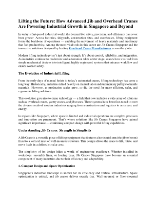 Lifting the Future: How Advanced Jib and Overhead Cranes Are Powering Industrial
