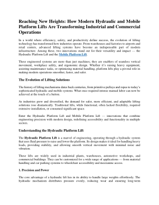 Reaching New Heights How Modern Hydraulic and Mobile Platform Lifts