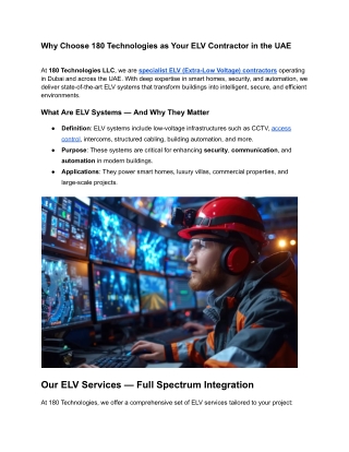 Why Choose 180 Technologies as Your ELV Contractor in the UAE
