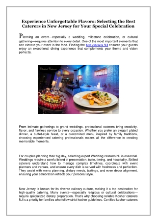 Experience Unforgettable Flavors, Selecting the Best Caterers in New Jersey for Your Special Celebration
