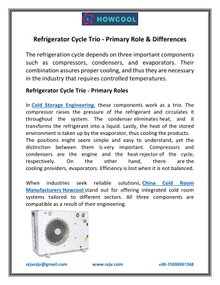 Refrigerator Cycle Trio - Primary Role & Differences
