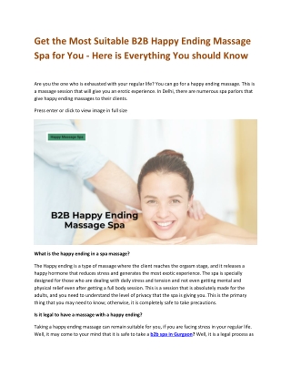 Get the Most Suitable B2B Happy Ending Massage Spa for You  Here is Everything You should Know