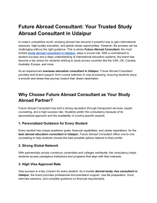 Future Abroad Consultant – Leading Study Abroad Consultant in Udaipur for Global