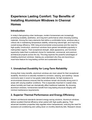 Experience Lasting Comfort_ Top Benefits of Installing Aluminium Windows in Chennai Homes