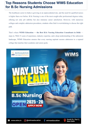 B.Sc Nursing Education Consultants in Delhi - WIMS Education
