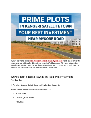 Plots in Kengeri Satellite Town Mysore Road