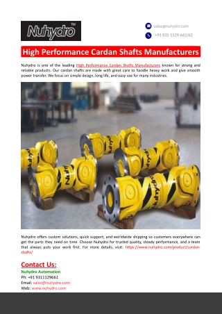 High Performance Cardan Shafts Manufacturers