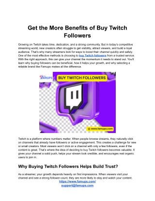 Get the More Benefits of Buy Twitch Followers