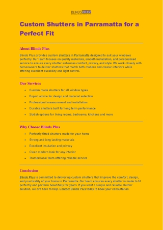 Custom Shutters in Parramatta for a Perfect Fit