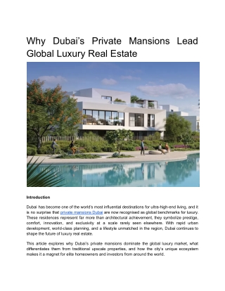 Why Dubai’s Private Mansions Lead Global Luxury Real Estate