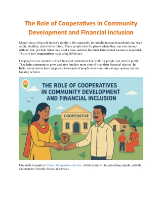 The Role of Cooperatives in Community Development and Financial Inclusion