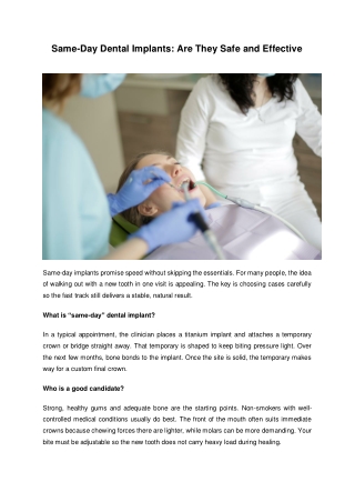 Same-Day Dental Implants Are They Safe and Effective