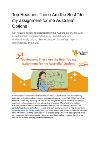Top Reasons These Are the Best “do my assignment for me Australia” Options