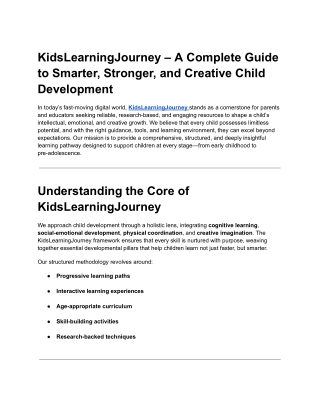 KidsLearningJourney – A Complete Guide to Smarter, Stronger, and Creative Child Development