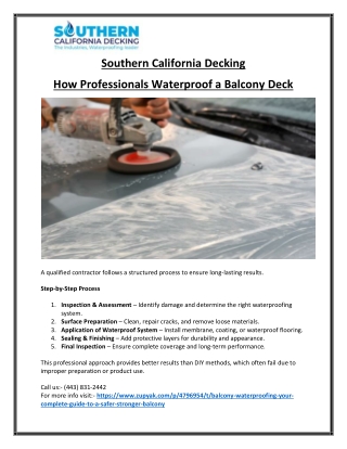 Balcony Waterproofing Experts for Long-Lasting Protection