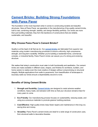 Cement Bricks Building Strong Foundations with Parex Paver