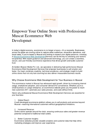 Empower Your Online Store with Professional Muscat Ecommerce Web Developmetrvices